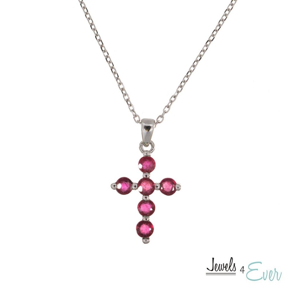 Sterling Silver Cross Ruby Pendant and Chain